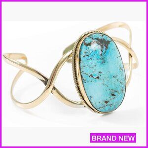 Adjustable Brass Stretch Bracelet with Turquoise Gemstones Minimal Boho Style